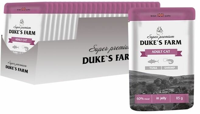 Корм для кошек DUKE'S FARM тунец, креветки конс. пауч 85г (упаковка - 24 шт)