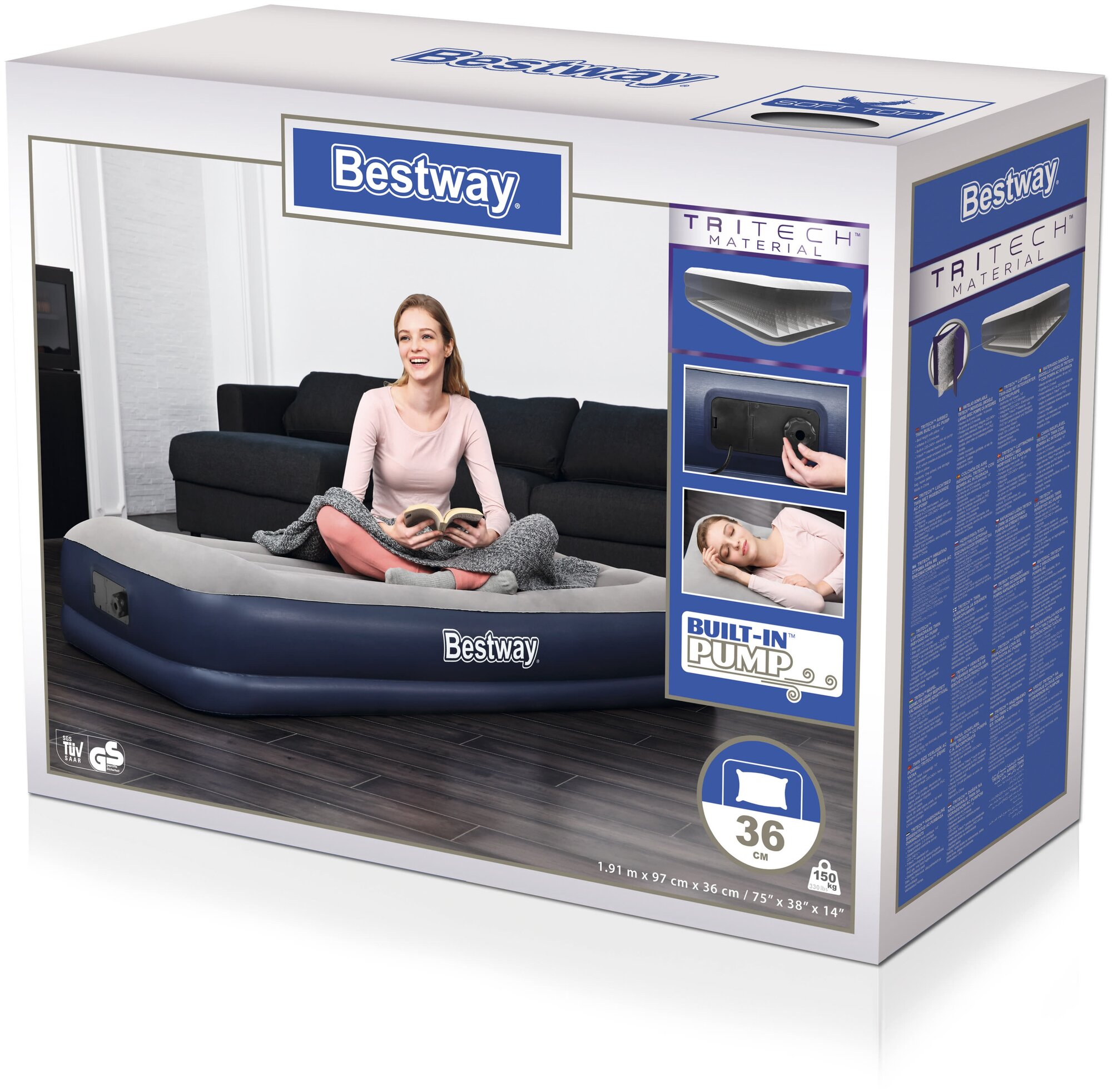 Матрас надувной Twin со встроенным электронасосом 191*97*36 см Bestway 67723 - фото №7