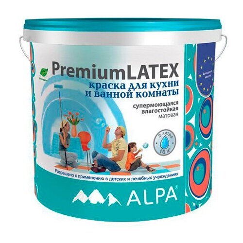 ALPA PREMIUMLATEX краска латексная для кухонь и ванных , влагостойкая, супермоющаяся (10л)