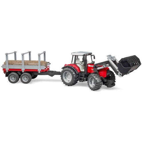 Трактор Bruder Massey Ferguson c манипулятором и прицепом 02-046 1:16, 18 см, красный/серый трактор massey ferguson 7600