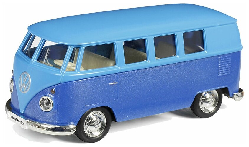 Машинка металлическая Uni-Fortune RMZ City 1:32 Автобус инерционный Volkswagen Type 2 (T1) Transporter, цвет матовый голубой с синим, 16,5*7,5*7 см 554025M(K)