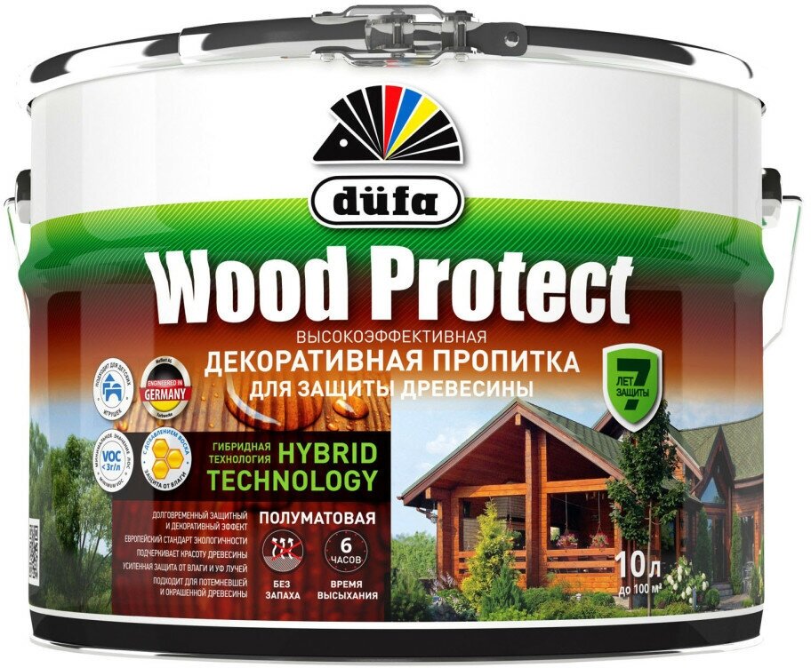 Dufa Wood Protect пропитка декоративная для защиты древесины (белая, полуматовая, 10 л)