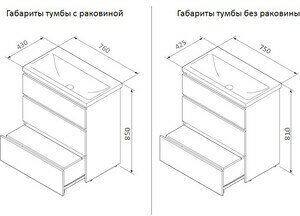 Тумба под раковину Am.Pm Gem S 75 три ящика, белый глянец (M91FSX0752WG)