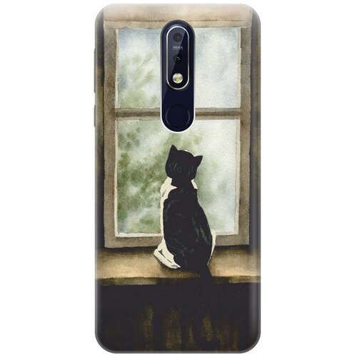 фото Re:paчехол - накладка artcolor для nokia 7.1 (2018) с принтом "кот у окна"