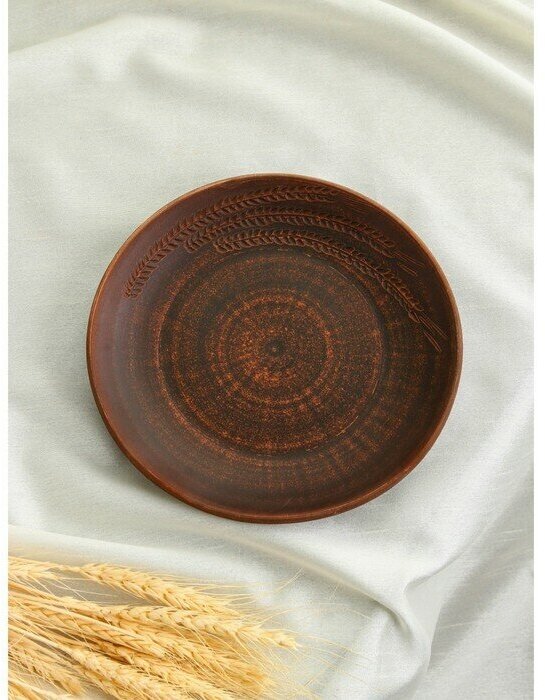 фото Тарелка "Колос", гладкая, красная глина, 21 см