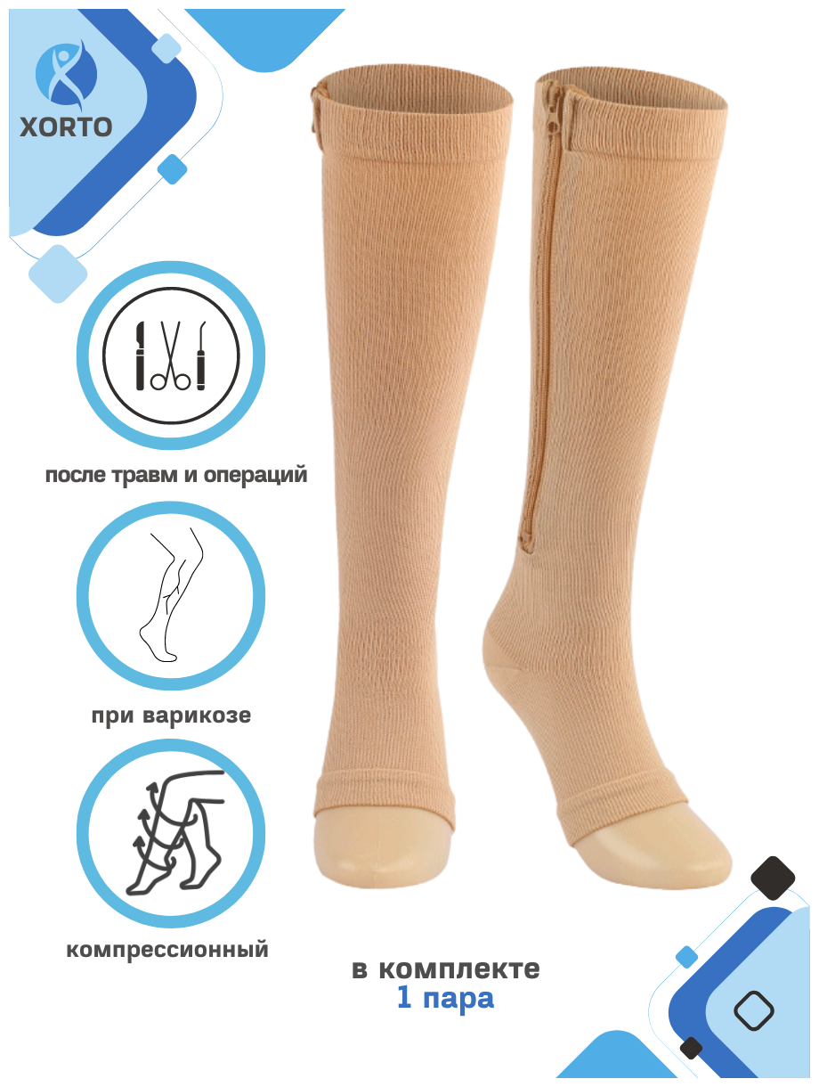 Бандаж голеностопный компрессионный, чулки от варикозного расширения вен на молнии, длинные носки эластичные икроножные с открытым носком - 2 шт.