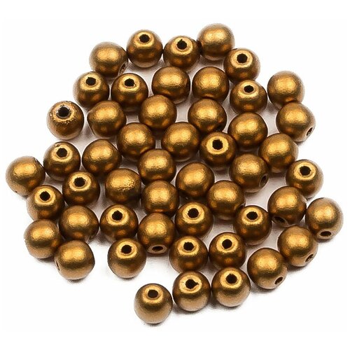 Стеклянные чешские бусины, круглые, Round Beads, 3 мм, цвет Alabaster Metallic Brass, 50 шт.
