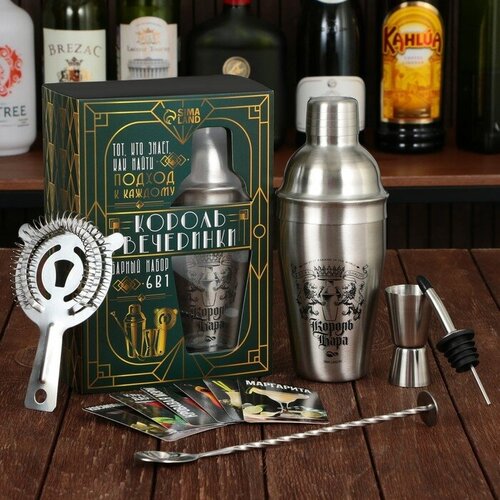 Дорого внимание Набор барный Король вечеринки 5 предметов карточки с рецептами 3297₽