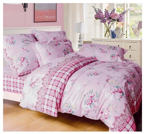 Комплект постельного белья СайлиД A-172, семейное, поплин, розовый