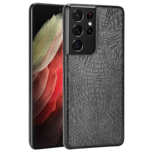 фото Чехол панель бампер mypads для samsung galaxy s21 (sm-g991) элегантный тонкий на пластиковой основе с дизайном под кожу крокодила черный