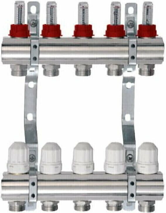 Коллектор TIM KD005 1", с расходомерами, 5 выходов 3/4", латунь