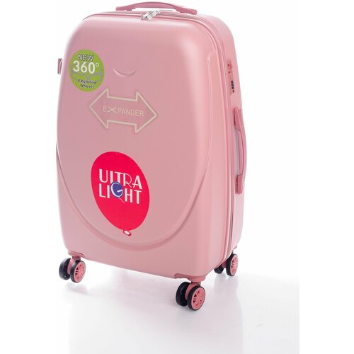 Чемодан Ультра ЛАЙТ, ABS-пластик, размер M, розовый