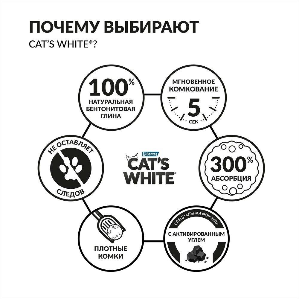 Cat's White Наполнитель комкующийся с активированным углем для кошачьего туалета, 10 л - фото №10