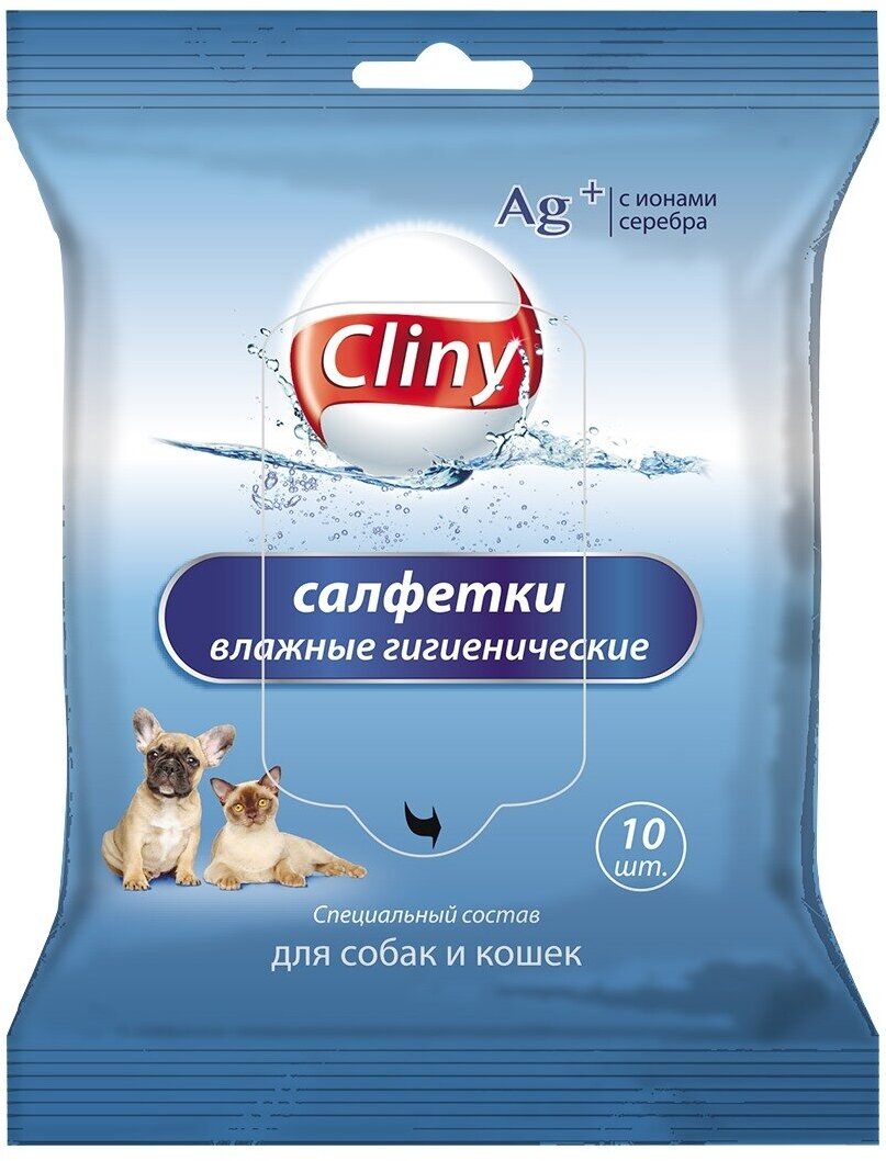 Cliny ® Салфетки влажные гигиенические для собак и кошек упаковка, 10 шт