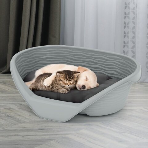Лежак для кошек и собак с подушкой серый - фотография № 4