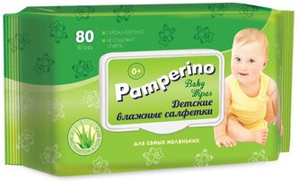 Влажные салфетки Pamperino Детские с экстрактом алоэ вера, пластиковая крышка, 80 шт., 1 уп.