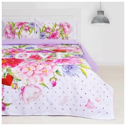 Комплект постельного белья Этель Love, 1.5-спальное, хлопок, белый/розовый/сиреневый
