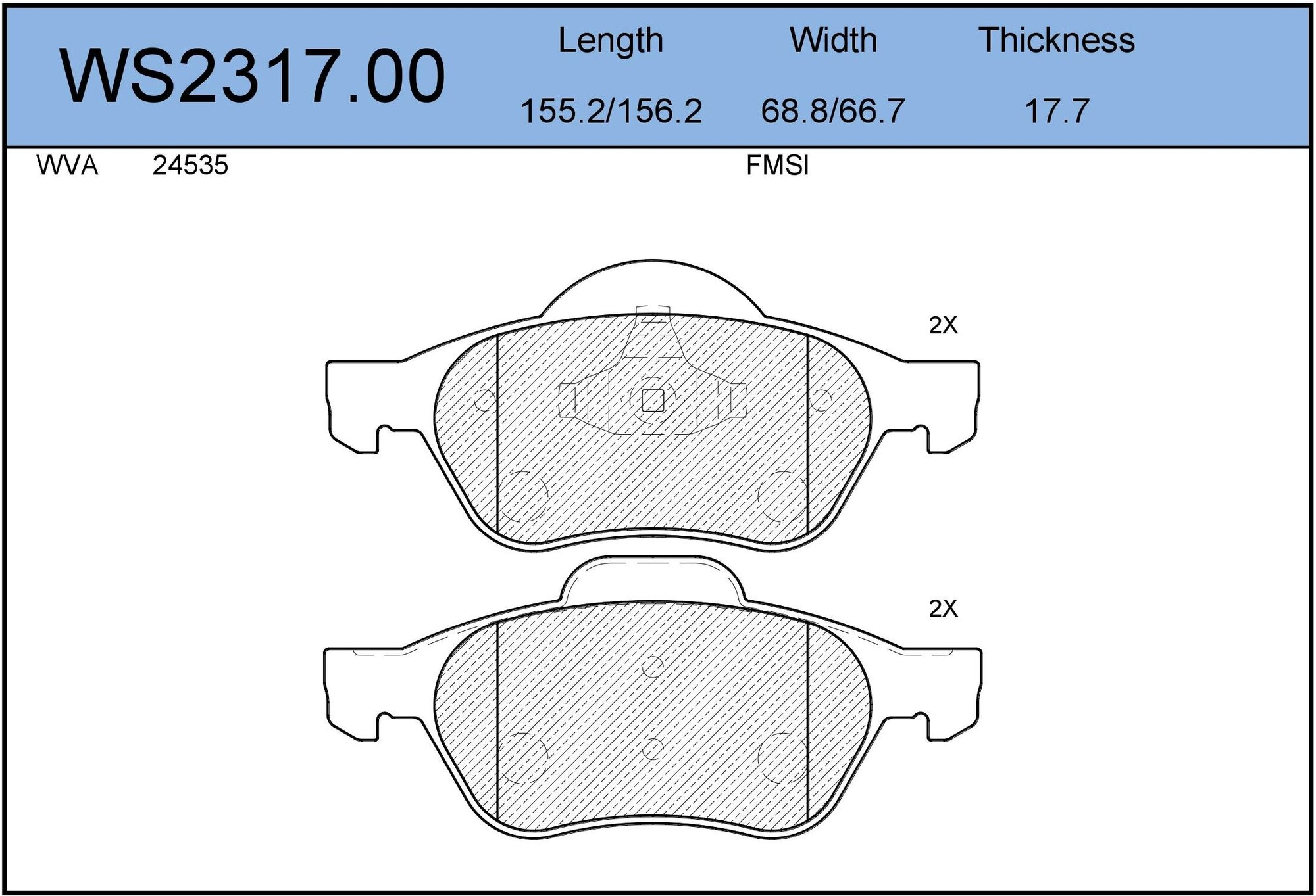 Колодки тормозные дисковые перед JEENICE WS2317.00