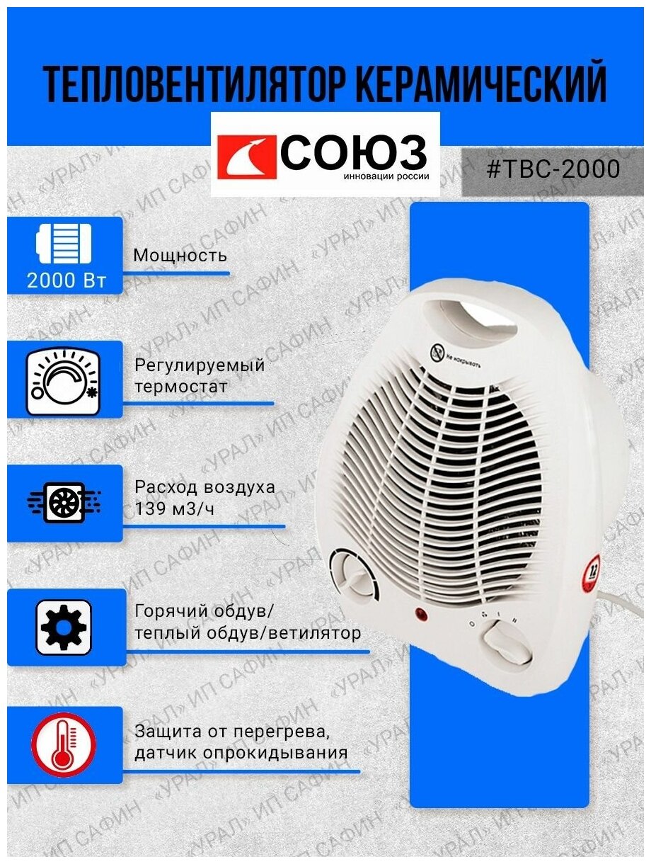 Тепловентилятор СОЮЗ ТВС-2000 - фотография № 3