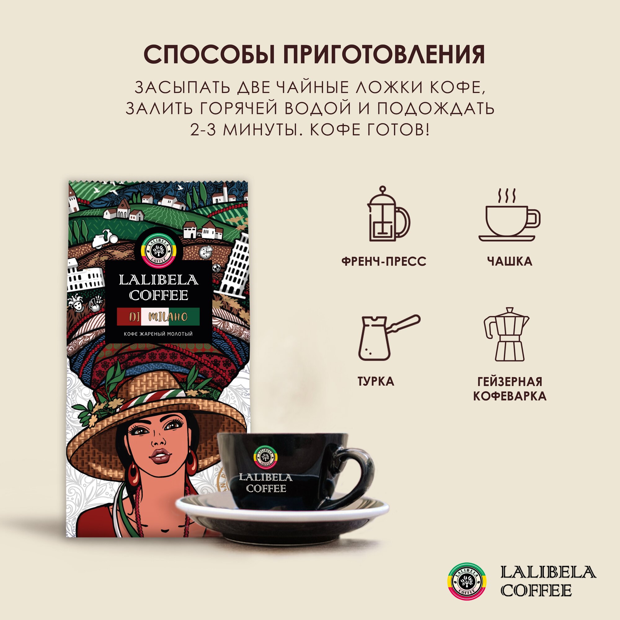 Кофе молотый LALIBELA COFFEE DI MILANO 200 г - фотография № 4