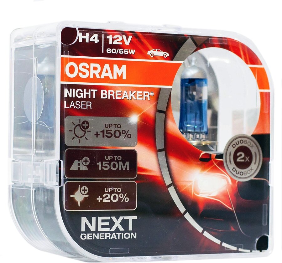 Лампа автомобильная галогенная OSRAM NIGHT BREAKER LASER 64193NL-HCB H4 12V 60/55W P43t-38 3800K 2 шт. - фотография № 14