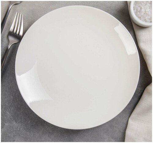 Тарелка белая, 1 шт, диаметр 21 см, керамика, цвет белый