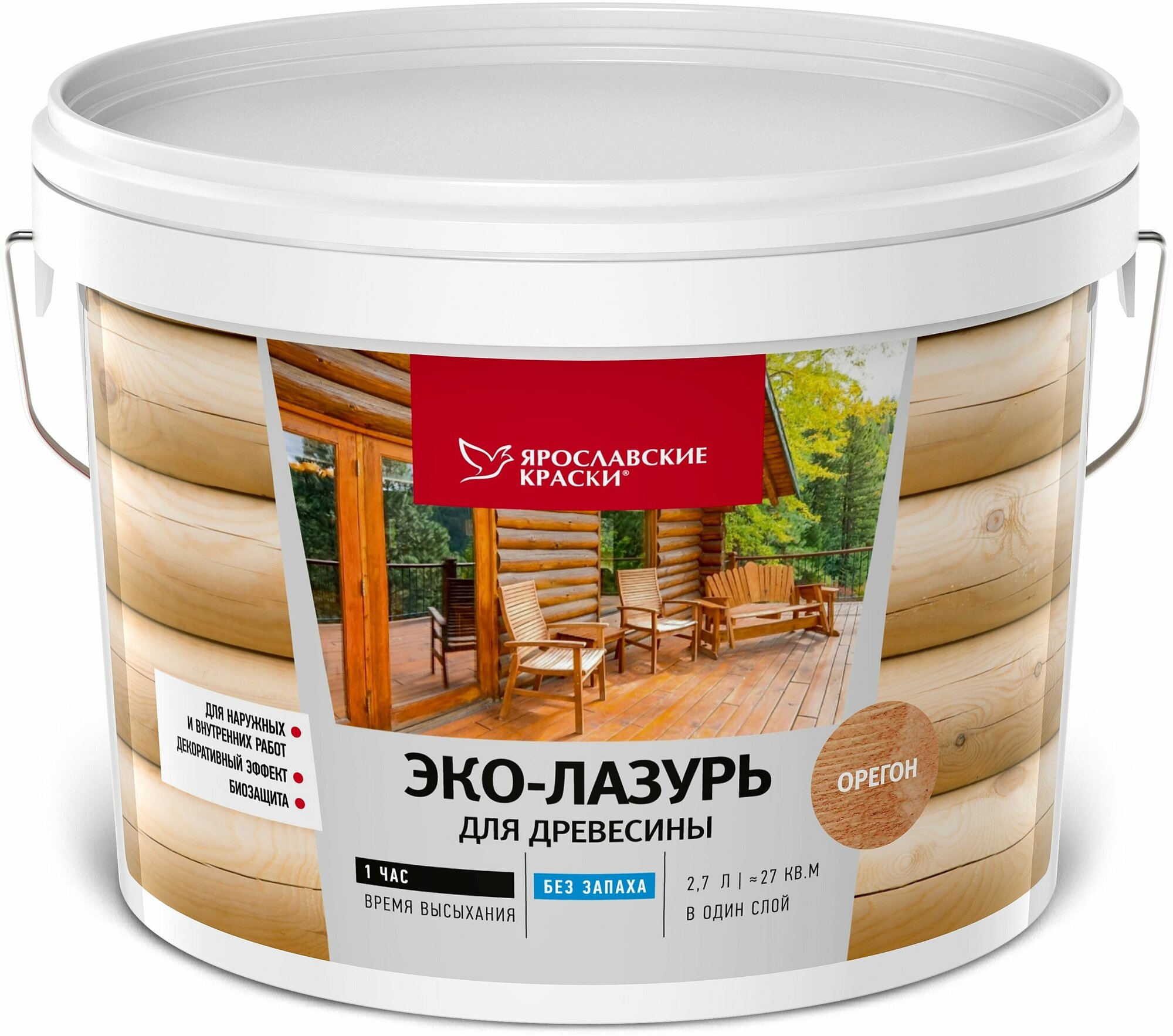 Пропитка для древесины Ярославские краски Эко-лазурь с декоративным эффектом и биозащитой цвет орегон 2.7 л
