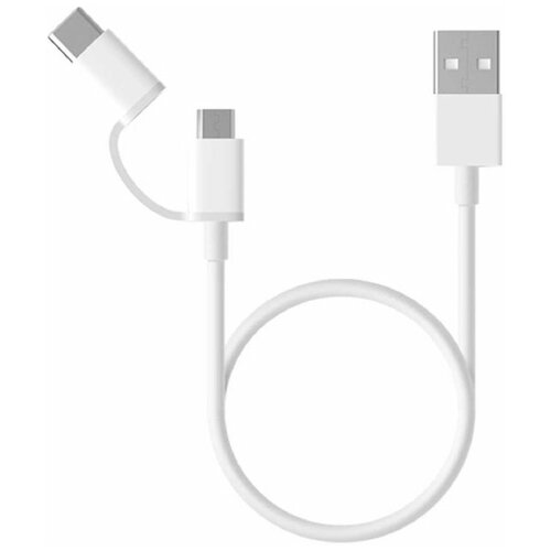 Кабель XIAOMI Mi 2-in-1, USB Type-C (m)/micro USB (m) - USB (m), 0.3м, белый [sjv4083ty] кабель xiaomi mi 2 in 1 usb cable micro usb to type c 1 м белый sjv4082ty