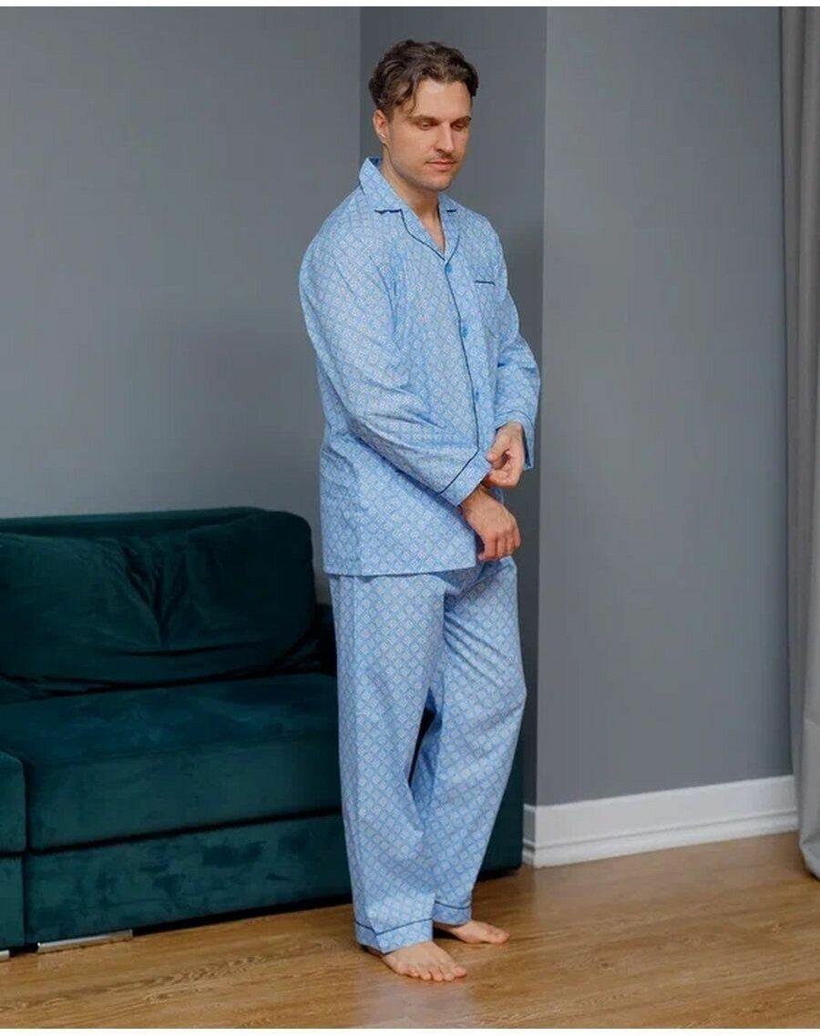 Пижама мужская с брюками и рубашкой с длинным рукавом хлопок Global_размер58 - фотография № 5
