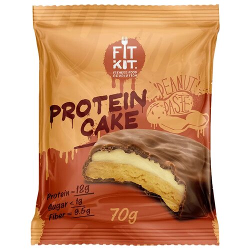 протеиновый батончик fitkit protein cake 70 г 70 мл лимон лайм Печенье FITKIT Protein Cake, 70 г, арахисовая паста