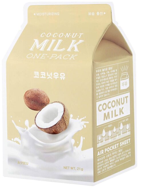 APIEU Маска тканевая с молочными протеинами и экстрактом кокоса Coconut Milk One-Pack, 21 г, 21 мл