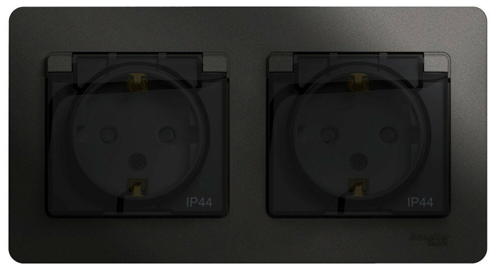 Евророзетка 2 СП IP44 16А с з/шт SE Glossa антрацит