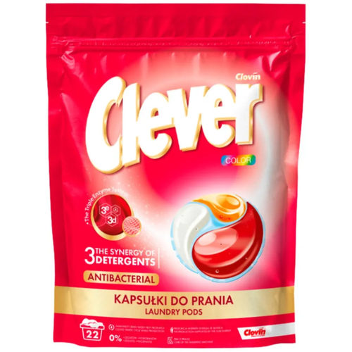 Clovin Clever Капсулы для стирки антибактериальные для цветного 22 шт 396 гр