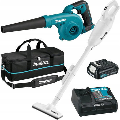 Makita CLX245SAX1 Набор (воздуходувка UB100D + пылесос CL108FD+1*2.0Ah BL1021B+DC10SB+сумка), Румыния набор 2 аккумулятора bl1021b зарядное устройство dc10sb makita 197658 5