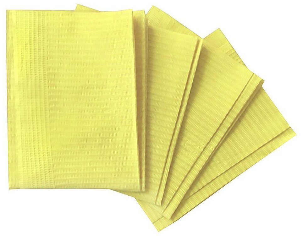 Салфетки желтые ламинированные Wisme 33х45 см 2-х слойные (рифленая бумага/полиэтилен), 500 шт/упак