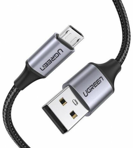 Кабель UGREEN US290 (60147) USB 2.0 A to Micro USB Cable Nickel Plating Alu Braid. Длина: 1,5м. Цвет: серо-черный