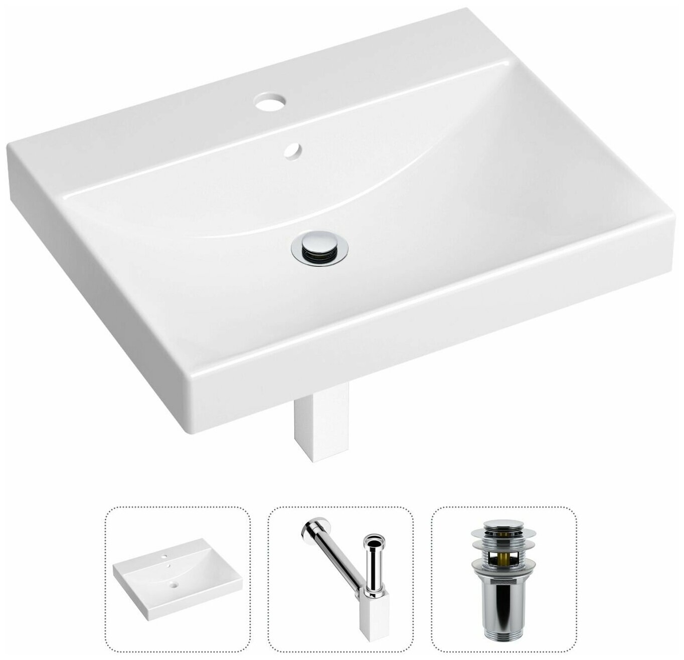 Врезная раковина в ванную Lavinia Boho Bathroom Sink 21520556 в комплекте 3 в 1: умывальник белый, донный клапан и сифон в цвете хром