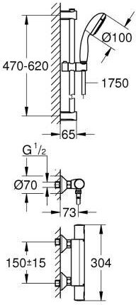 Термостатический смеситель для душа GROHE Precision Start с душевым гарнитуром, хром (34597000) - фотография № 2
