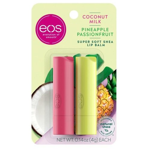 EOS Бальзам для губ Coconut Milk and Pineapple Passionfruit 2-pack Lip Balm Кокосовое молоко и Ананас-Маракуйя, 8 г