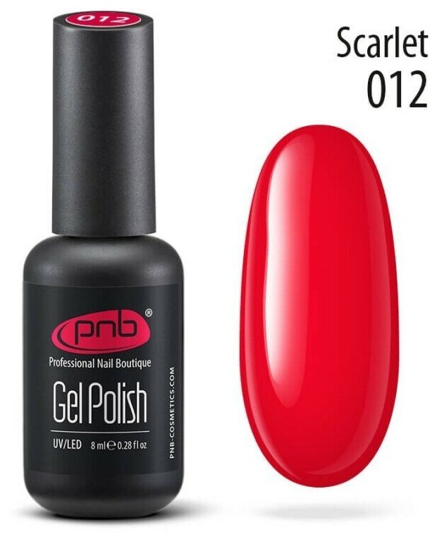 PNB Gel Polish гель-лак для покрытия маникюра ногтей глянцевый UV/LED 012 scarlet 7free 8 мл