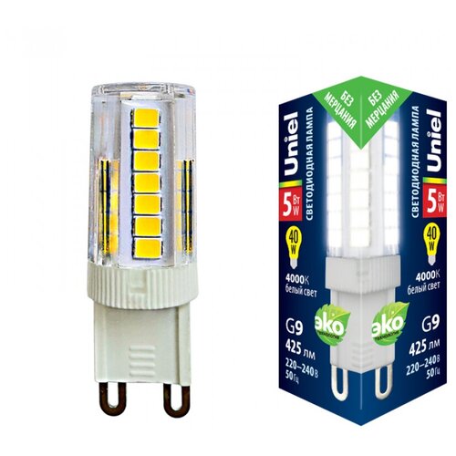 Uniel Лампа светодиодная белый свет G9 5W 4000K прозрачная LED-JCD-5W/4000K/G9/CL