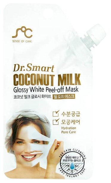 SOC маска-пленка Dr.Smart Coconut Milk Glossy White Peel-off Mask  с кокосовым молоком, 25 г, 25 мл
