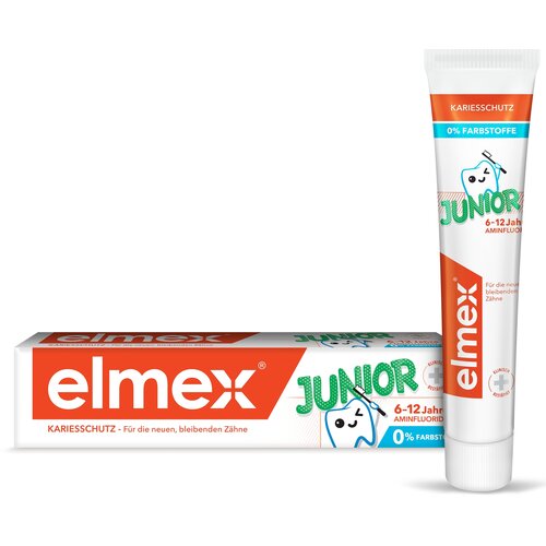 зубные пасты colgate зубная паста elmex защита от кариеса Зубная паста Elmex Юниор для детей от 6 до 12 лет, 75 мл, оранжевый