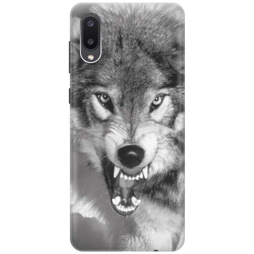 фото Ультратонкий силиконовый чехол-накладка для samsung galaxy a02 с принтом "волчий оскал" gosso