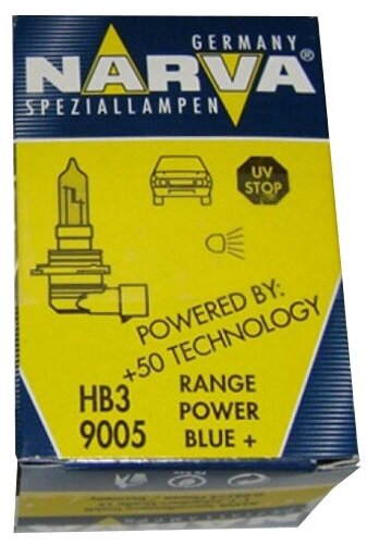 Лампа автомобильная NARVA Range Power HB3/9005 60W P20d+50% Blue 12V, 1шт, 486163000