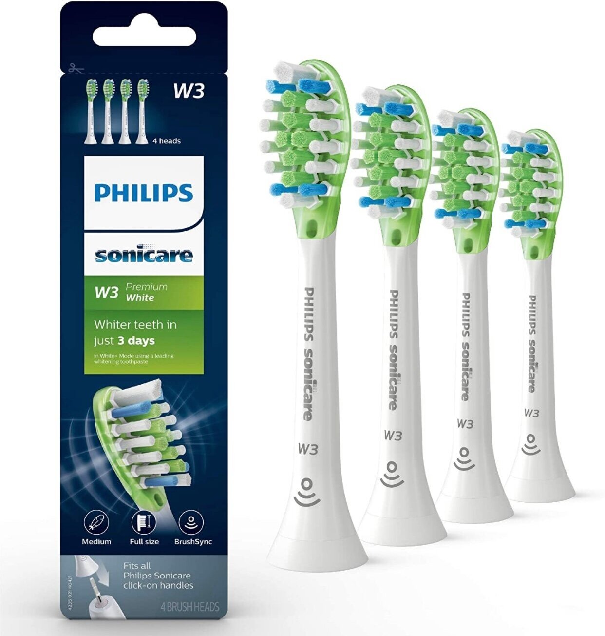 Набор насадок для звуковой щётки Philips Sonicare W3 HX9064/65 Premium White Brush Heads, белый, 4 шт.