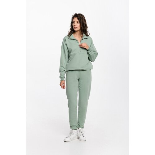 фото Брюки джоггеры primelook, полуприлегающий силуэт, спортивный стиль, трикотажные, пояс на резинке, манжеты, карманы, размер 46, зеленый