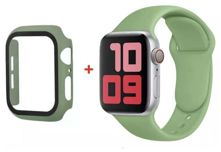 Чехол для Apple Watch 40mm со стеклом + силиконовый ремешок, салатовый