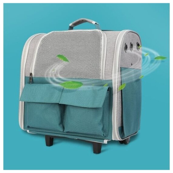 Рюкзак-тележка для путешествий с животными ZooWell Travel серая с зеленым Comfort - фотография № 15