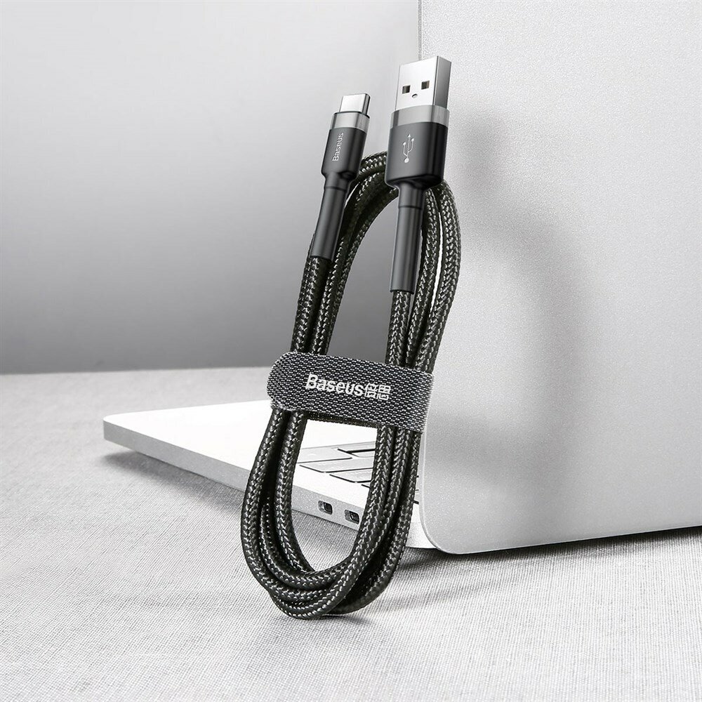 Кабель в тканевой оплетке USB - USB-C Baseus Cafule CATKLF-UG1, 3м, 2A, черный-серый - фотография № 19